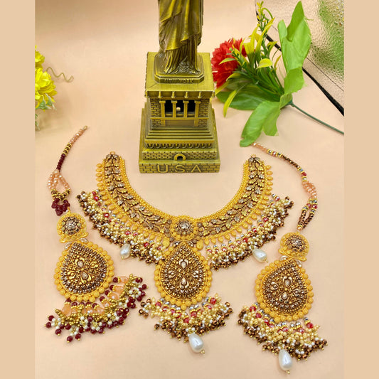 Radiant Partywear Necklace Set in Gold Plating with Fine Finish