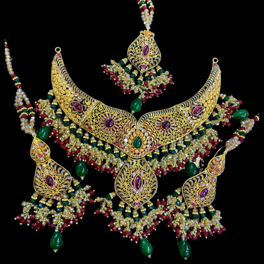Chic Gold-Plated Necklace Set with Maroon Zircon Stones