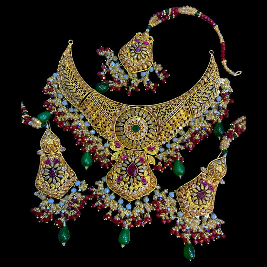 Premium Gold-Plated Maroon Stone Designer Necklace Set