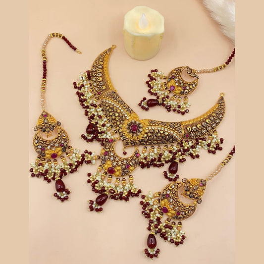 Beautiful Gold-Plated Maroon Partywear Jewellery Set