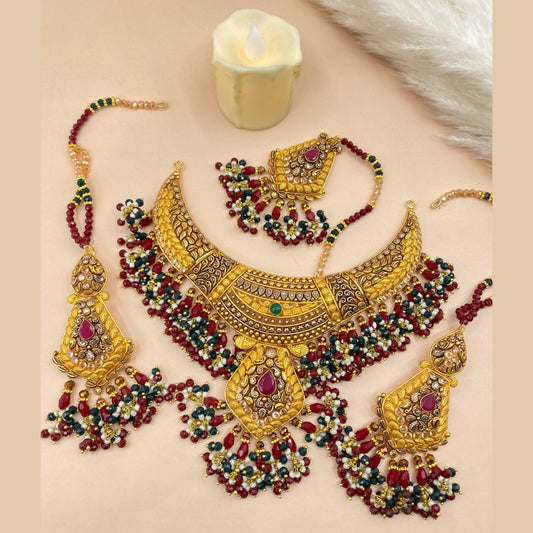 Radiant Maroon Gold-Plated Necklace with Fine Detailing