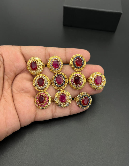 1 Pc Golden Sparkle Ring with Maroon Zircon Accents