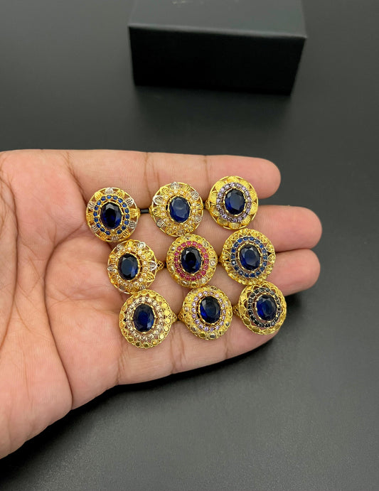 1 Pc Luxury Gold-Plated Real Blue Zircon Statement Ring